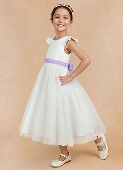 Azazie Hemi Flower Girl Dresses Ivory Lilac A-Line Bow Tulle Dress image4