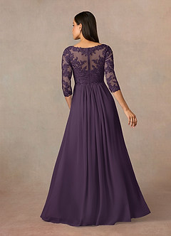 Azazie Hayek Mère de la mariée Robes Robe Trapèze en Mousseline de soie Col V en dentelle Prune image4
