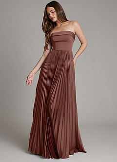 Azazie Mariana Bridesmaid Dresses Espresso A-Line Pleated Stretch Satin Dress image1