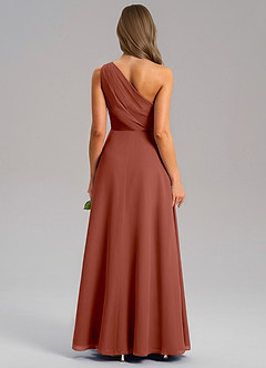 Azazie Phaedra Bridesmaid Dresses Auburn A-Line One Shoulder Chiffon Dress image2