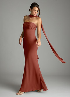 Azazie Saylor Brudtärnklänningar Klä av Sjöjungfru i Chiffong Axelbandslös Kastanjebrunt image8