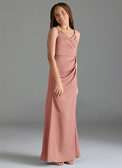 Azazie Maci Junior Rust Mermaid Pleated Stretch Satin Dress image4