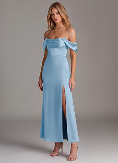 Azazie Saige Suknie dla druhen Syrena Zza ramienia Satyna elastyczna Długość kostki Sukienka image4