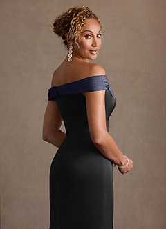 Azazie Constance Mother of the Bride Dresses Black Stormy Mermaid Off the Shoulder Stretch Satin Dress image6