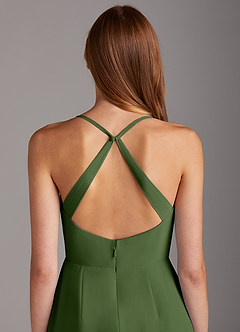 Azazie Manila Vestidos de damas de honor Vestido de Oliva de Gasa de Corte Recto con Cuello en V image5