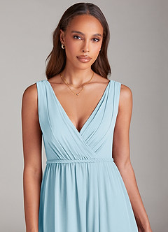 Azazie Tanicia Robes de demoiselle d'honneur Robe Trapèze en Mousseline de soie Plissée Bleu Ciel image5