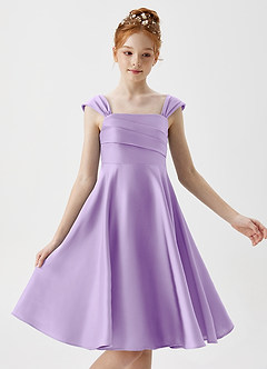 Azazie Amira Junior Vestido de Lila de Satén Elástico de Corte En A con Plisado image3