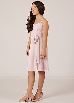 Azazie Doll Junior Blushing Pink A-Line Bow Chiffon Dress image3