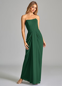Azazie Anaïs Bridesmaid Dresses Dark Green Sheath Strapless Chiffon Dress image4