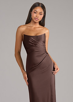 Azazie Marla Bridesmaid Dresses Ganache Sheath Strapless Stretch Satin Convertible Dress image2