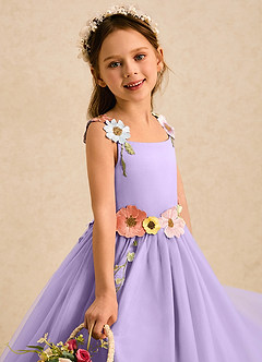 Azazie Meadow Robe Demoiselle D'honneur Fillette Robe Trapèze en Dentelle Lilas image3