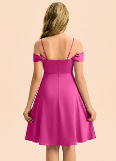 Azazie Anselie Junior Fuchsia A-Line Off the Shoulder Stretch Satin Dress image2