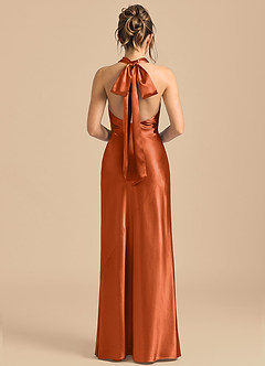 Azazie Velli Robes de demoiselle d'honneur Robe Fourreau en Satiné métallisé Col Haut Orange Brûlée image5