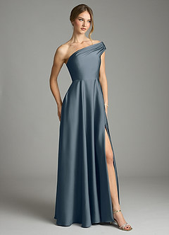 Azazie Melanie Suknie dla druhen Linia A Zza ramienia Satyna elastyczna Do ziemi Sukienka image5