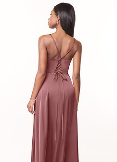 Azazie Maksim Bridesmaid Dresses Amethyst A-Line V-Neck Stretch Satin Dress image3