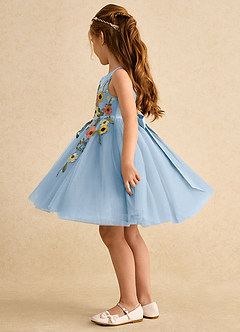 Azazie Prima Flower Girl Dresses Powder Blue A-Line Bow Tulle Dress image4
