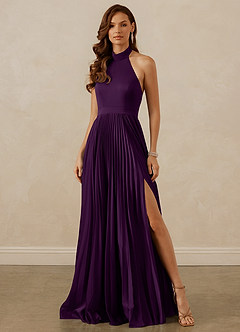 Christian Siriano Bridal for Azazie 1007 Bridesmaid Dresses Grape A-Line Pleated Stretch Satin Dress image1