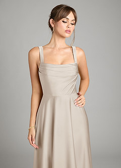 Azazie Shaude Bridesmaid Dresses Frost A-Line Pleated Stretch Satin Dress image3