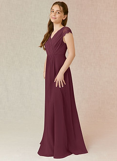 Azazie Veda A-Line Lace Chiffon Floor-Length Junior Bridesmaid Dress image3