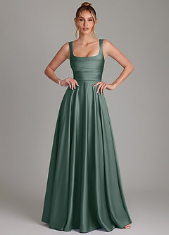 Azazie Azaria Brautjungfernkleider A-Linie Korsett Stretch-Satin Kleid Seemoos image1