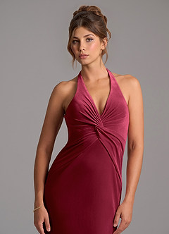 Azazie Valerie Bridesmaid Dresses Burgundy Mermaid Velvet Dress image2