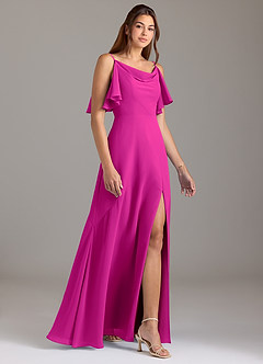 Azazie Darcia Bridesmaid Dresses Fuchsia A-Line Side Slit Chiffon Dress image4
