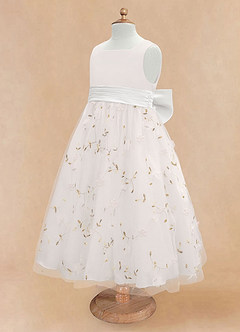 Azazie Pollie Flower Girl Dresses Ivory White A-Line Bow Tulle Dress image13