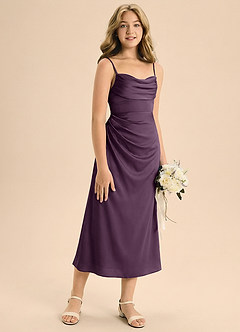 Azazie Mai Junior Etui Plissee Stretch-Satin Kleid Pflaume image5