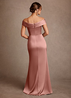 Azazie Bedford Mother of the Bride Dresses Rosette Sheath Pleated Stretch Satin Dress image3