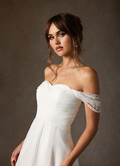 Azazie Zadie Wedding Dresses Diamond White A-Line Off the Shoulder Chiffon Dress image6