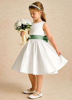 Azazie Sosie Blumenmädchenkleider A-Linie Plissee Matte Satin Kleid Elfenbein Matcha image3