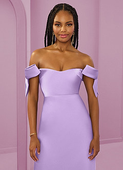 Barbie ♥ Azazie Bridesmaid Dresses Lilac Sheath Off the Shoulder Stretch Satin Convertible Dress image5