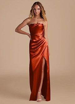 Azazie Leonis Bridesmaid Dresses Paprika Mermaid Pleated Metallic Satin Convertible Dress image1
