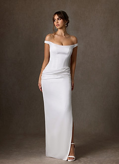 Azazie Marcia Vestidos de novia Vestido de Diamante Blanco de Satén Elástico de Corte Recto con Vestidos sin tirantes image4