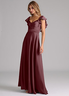 Azazie Leilani Bridesmaid Dresses Sangria A-Line Ruched Stretch Satin Dress image8