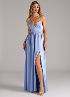 Azazie Aaida Bridesmaid Dresses Ice A-Line Corset Stretch Satin Dress image4