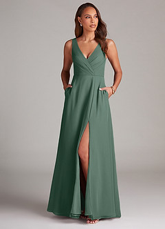 Azazie Nelly Bridesmaid Dresses Sea Moss A-Line Pleated Chiffon Dress image2