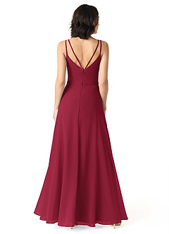 Azazie Janine Bridesmaid Dresses Burgundy A-Line V-Neck Chiffon Dress image4