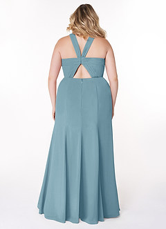 Azazie Rue Bridesmaid Dresses Moody Blue A-Line Halter Chiffon Dress image8