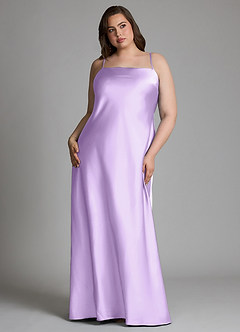 Azazie Jaleesa Robes de demoiselle d'honneur Robe Fourreau en Satin extensible Col haut Lilas image14