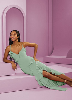Barbie ♥ Azazie Bridesmaid Dresses Agave Sheath Chiffon Dress image8