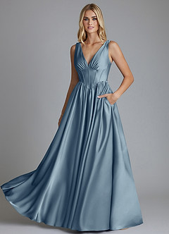 Azazie Delmie Bridesmaid Dresses Dusty Blue A-Line Corset Stretch Satin Dress image6