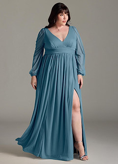Azazie Norah Bridesmaid Dresses Bermuda A-Line V-Neck Long Sleeve Chiffon Dress image9
