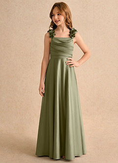 Azazie Rosita Girls Formal Blumenmädchenkleider A-Linie Plissee Stretch-Satin Kleid Pistazie image4