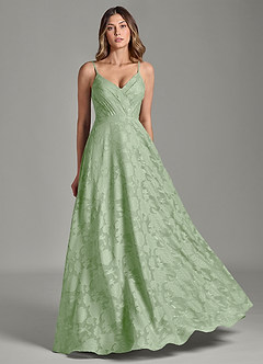 Azazie Amani 신부 들러리 드레스 A라인 주름진 플로럴 번아웃 바닥 길이 드레스 image5