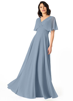 Azazie Pamela Bridesmaid Dresses Dusty Blue A-Line V-Neck Pleated Chiffon Dress image4