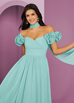 Barbie ♥ Azazie Jurken voor bruidsmeisjes Converteerbaar Jurk van Chiffon met A-Lijn Off the Shoulder Aqua image4