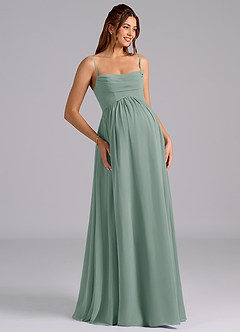 Azazie Saige Brautjungfernkleider für Schwangere A-Linie Plissee Chiffon Bodenlänge Kleid image7
