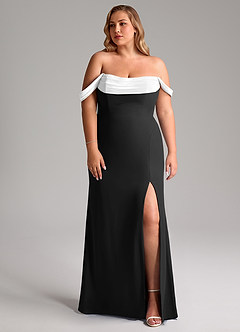 Azazie Saige Bridesmaid Dresses Ivory Black A-Line Off the Shoulder Chiffon Convertible Dress image10