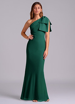 Azazie Yuanna Bridesmaid Dresses Emerald Mermaid One Shoulder Chiffon Dress image1